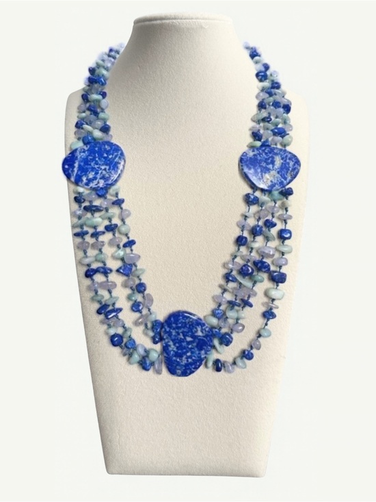 Sajen Jewelry - Sajen 925 Lapis Lazuli Chalcedony 4 Strand Hand Knotted Necklace 21.5 Inch